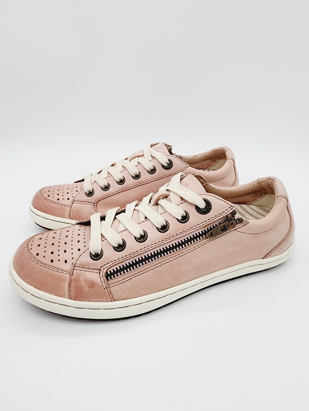 Taos Zipster Leather Sneakers Blush Pink Lace Up Zipper Size 7 - Picture 4 of 16